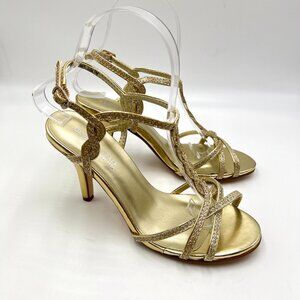 Touch Ups Womens Size 6.5 Fran Gold Strappy Dress Sandals Heels Shoes